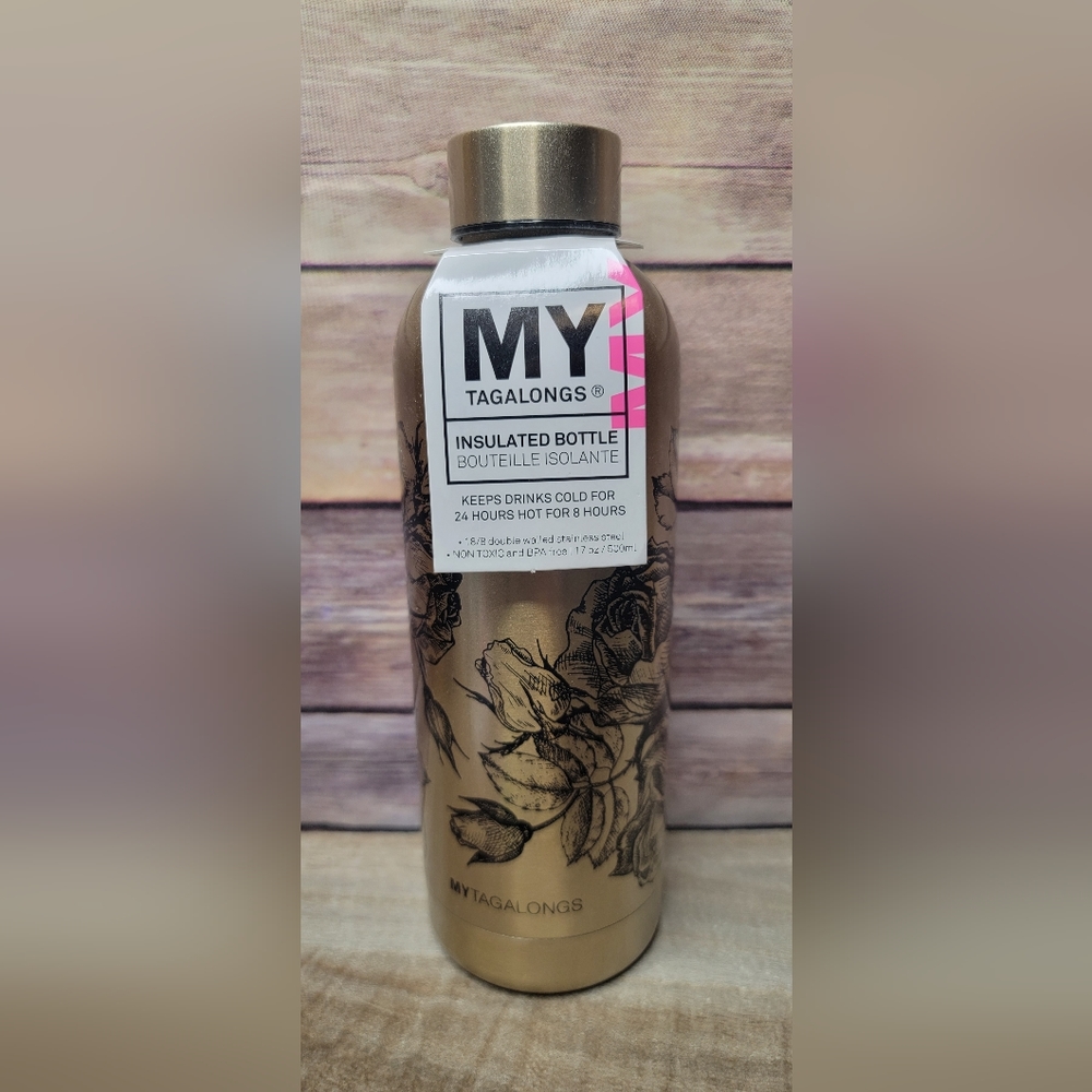 MyTagalongs Flora Rose Gold Stainless Insulated Bottle 17oz - NEW